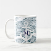 Monogram marine en witte anchor koffiemok (Links)
