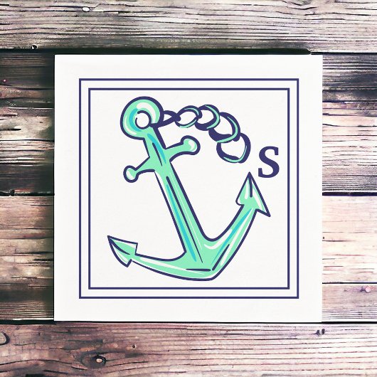 Monogram Marine Groen Anker Nautische Boot Kust Servet