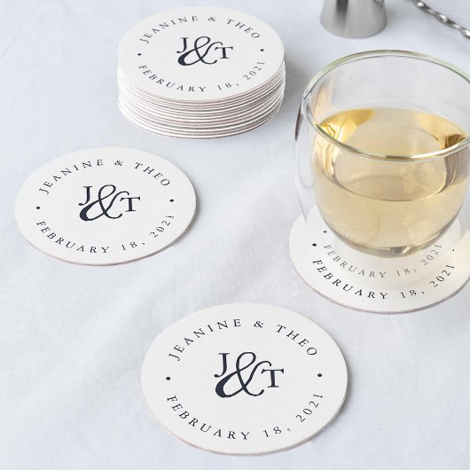 Monogram marine & White Wedding Ronde Kartonnen Onderzetter