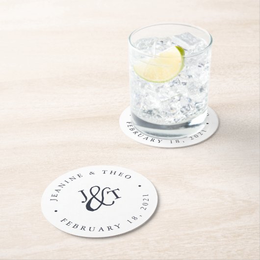 Monogram marine & White Wedding Ronde Kartonnen Onderzetter (Insitu)