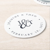 Monogram marine & White Wedding Ronde Kartonnen Onderzetter (Gebogen)