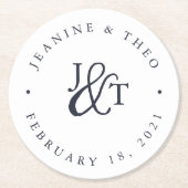 Monogram marine & White Wedding Ronde Kartonnen Onderzetter (Voorkant)
