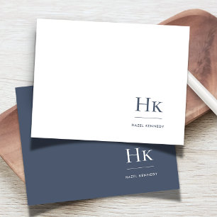 Monogram Marine Wit Eenvoudige Elegante Sociale No Notitiekaartje
