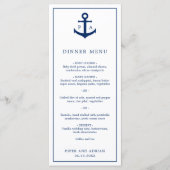Monogram marineblauw Anchor Nautical Wedding Menu (Voorkant)