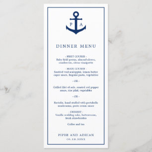 Monogram marineblauw Anchor Nautical Wedding Menu