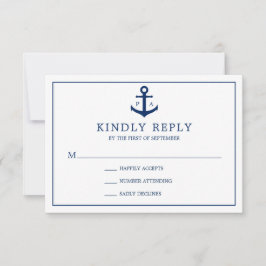 Monogram marineblauw Anchor Nautical Wedding RSVP Kaartje