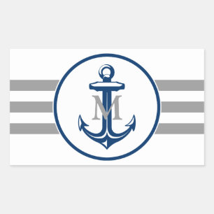 Monogram   Marineblauw anker Rechthoekige Sticker