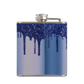 Monogram marineblauw druipend glitter druppels heupfles (Achterkant)