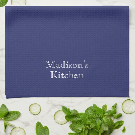 Monogram marineblauw en witte Aangepaste Naam Theedoek (Gevouwen)