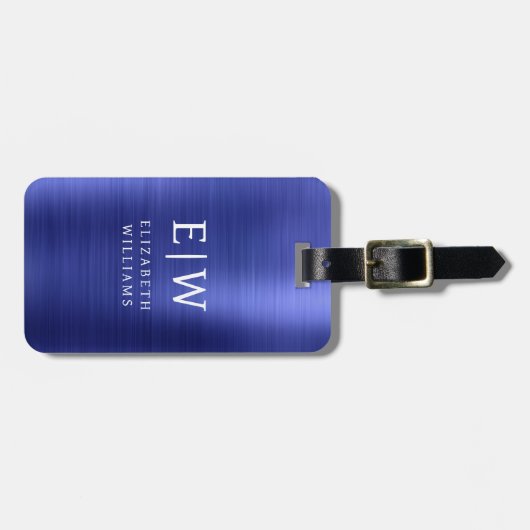Monogram marineblauw geborsteld metallic elegant bagagelabel (Voorkant horizontaal)