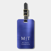 Monogram marineblauw geborsteld metallic elegant bagagelabel (Voorkant verticaal)