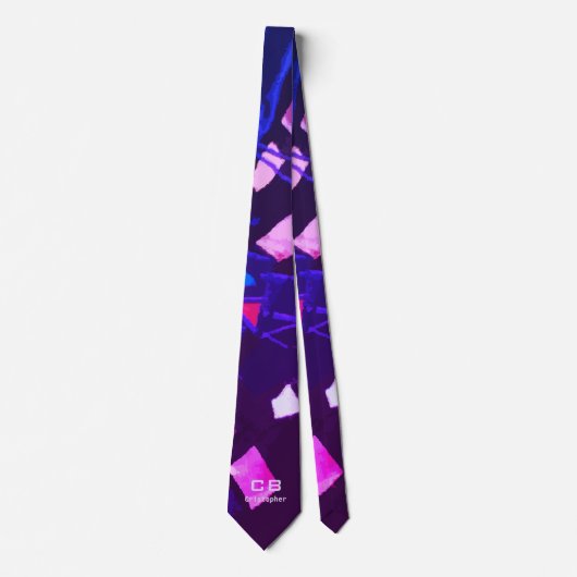 Monogram marineblauw indigo paarse roze abstract stropdas (Voorkant)