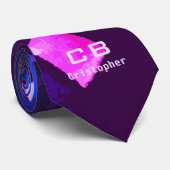 Monogram marineblauw indigo paarse roze abstract stropdas (Opgerold)