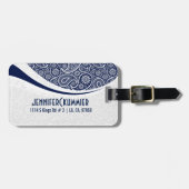 Monogram marineblauw met wit Paisley Bagagelabel (Voorkant horizontaal)
