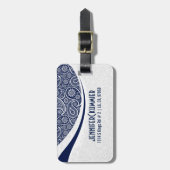 Monogram marineblauw met wit Paisley Bagagelabel (Voorkant verticaal)