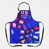 Monogram marineblauw paarse abstracte patroon held schort (Voorkant)