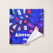 Monogram marineblauw roze kleurrijke fel abstract bad handdoek (Wasdoekje)
