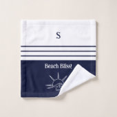 Monogram marineblauw streepjes nautisch strandhuis bad handdoek (Wasdoekje)