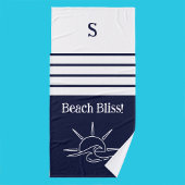 Monogram marineblauw streepjes nautisch strandhuis bad handdoek