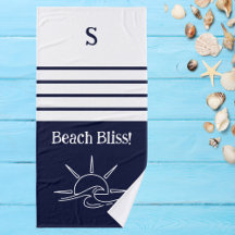Monogram marineblauw streepjes nautisch strandhuis