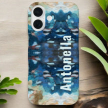 Monogram marineblauw turquoise crème abstract wate