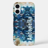 Monogram marineblauw turquoise crème abstract wate Case-Mate iPhone case (Achterkant)