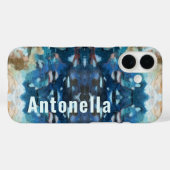 Monogram marineblauw turquoise crème abstract wate Case-Mate iPhone case (Achterkant (horizontaal))