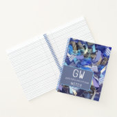Monogram marineblauw wit gestreept nautisch abstra notitieboek (Binnen)