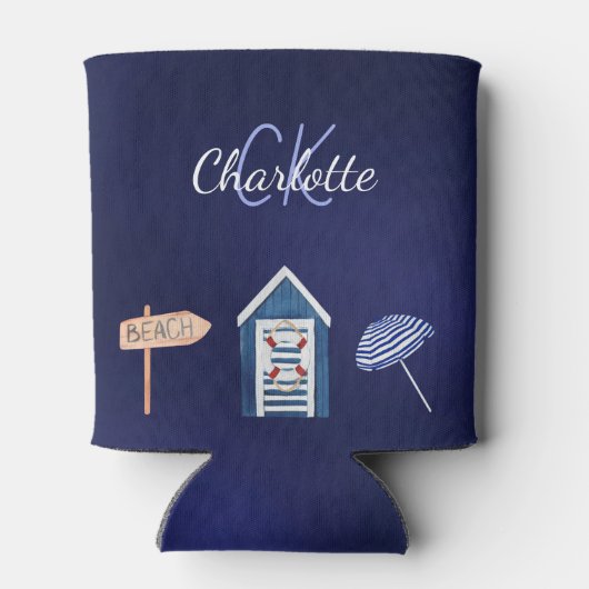 Monogram marineblauw-witte-strand-strand blikjeskoeler (Achterkant)