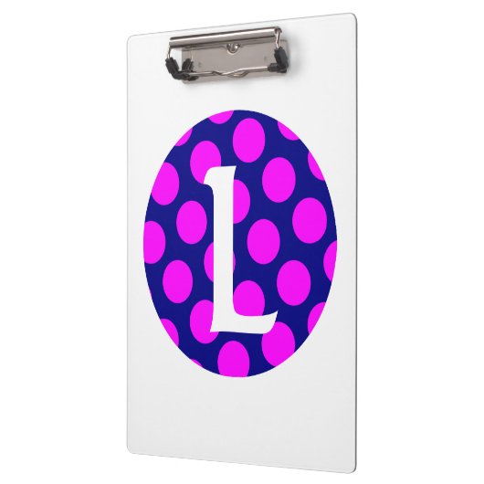 Monogram marinegeld en magenta Polka Dot Klembord (Links)