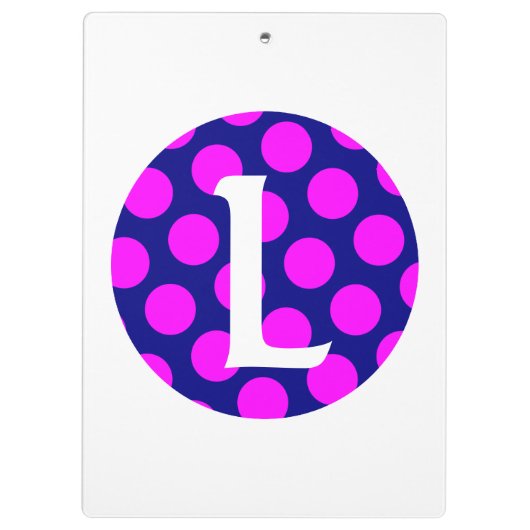 Monogram marinegeld en magenta Polka Dot Klembord (Achterkant)