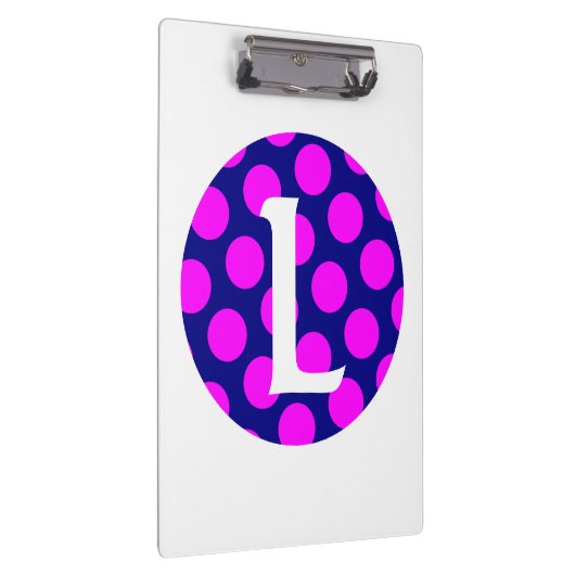 Monogram marinegeld en magenta Polka Dot Klembord (Rechts)