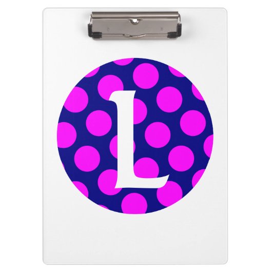 Monogram marinegeld en magenta Polka Dot Klembord (Voorkant)