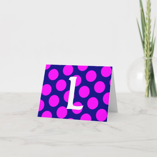 Monogram marinegeld en magenta Polka Dot Notitiekaartje (Voorkant)