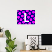 Monogram marinegeld en magenta Polka Dot Poster (Thuiskantoor)