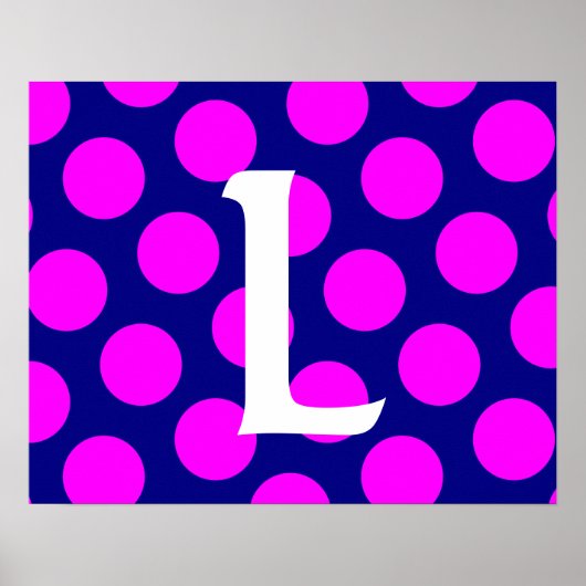Monogram marinegeld en magenta Polka Dot Poster (Voorkant)