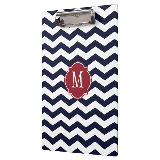 Monogram marinekleurig blauw en rood-Chevron Klembord (Links)