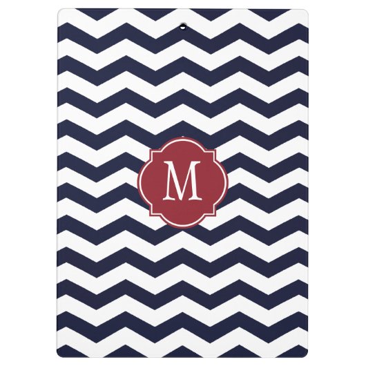Monogram marinekleurig blauw en rood-Chevron Klembord (Achterkant)