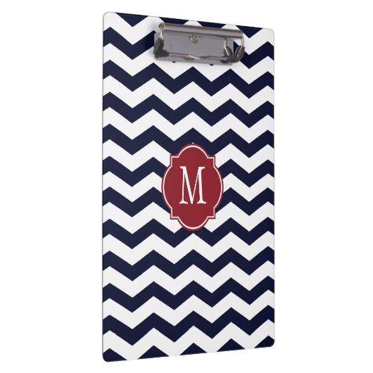 Monogram marinekleurig blauw en rood-Chevron Klembord (Rechts)