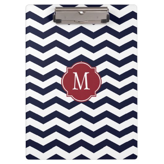 Monogram marinekleurig blauw en rood-Chevron Klembord (Voorkant)