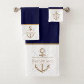 Monogram marinemacht blauw goudanker uit de autisc bad handdoek (Insitu)