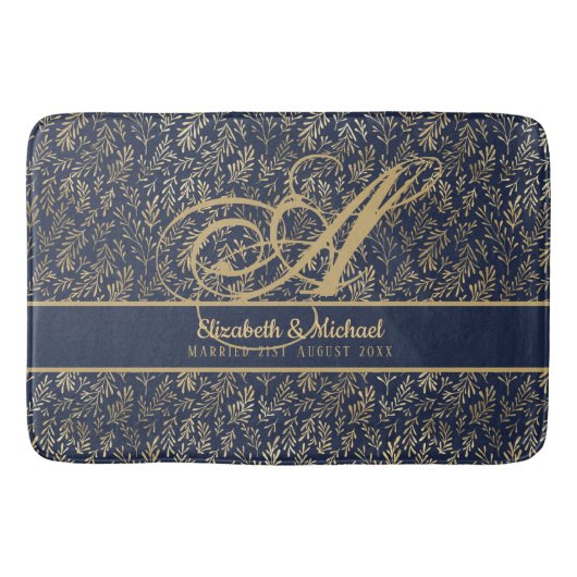 Monogram marinemacht Blue Gold Leaf Passen getrouw Badmat (Voorkant)