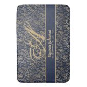 Monogram marinemacht Blue Gold Leaf Passen getrouw Badmat (Voorkant Verticaal)