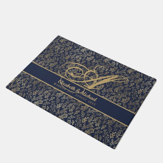 Monogram marinemacht Blue Gold Leaf Passen getrouw Deurmat (Schuin)