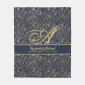 Monogram marinemacht Blue Gold Leaf Passen getrouw Fleece Deken (Voorkant)