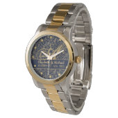 Monogram marinemacht Blue Gold Leaf Passen getrouw Horloge (Gekanteld)