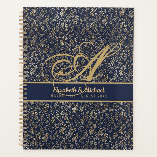 Monogram marinemacht Blue Gold Leaf Passen getrouw Planner (Voorkant)
