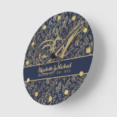 Monogram marinemacht Blue Gold Leaf Passen getrouw Ronde Klok (Hoek)