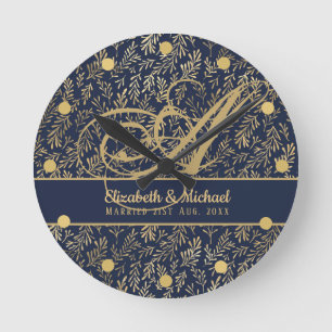 Monogram marinemacht Blue Gold Leaf Passen getrouw Ronde Klok