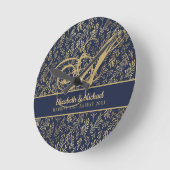 Monogram marinemacht Blue Gold Leaf Passen getrouw Ronde Klok (Hoek)